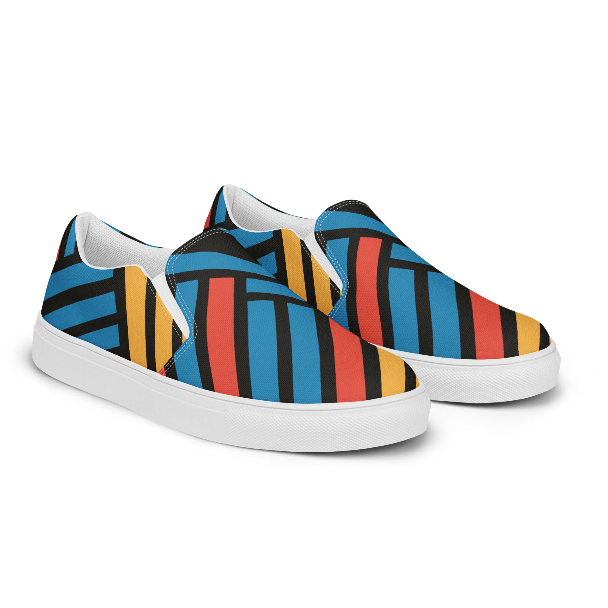 Blue and blue stripes Men’s slip-on canvas shoes