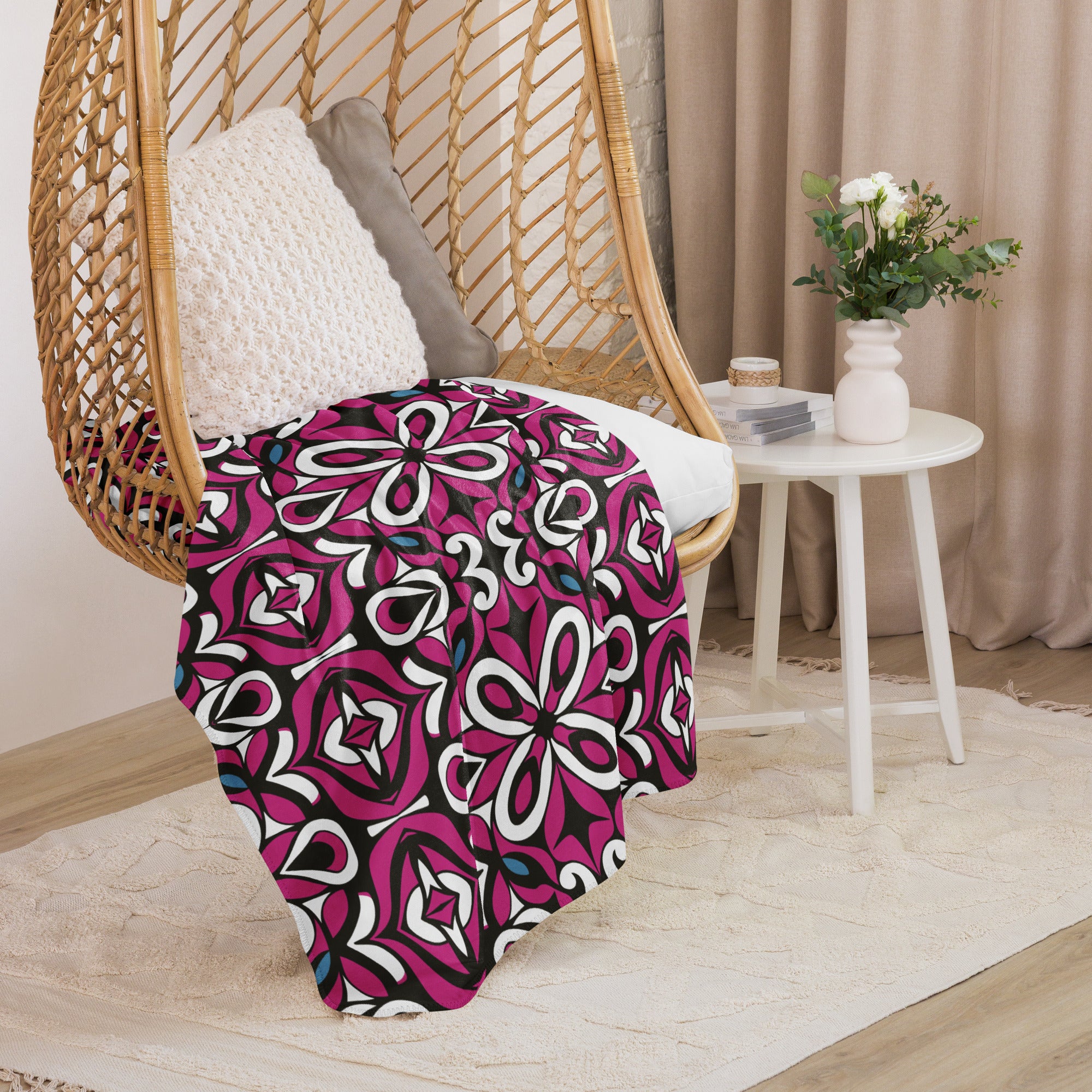 Hot Pink Flower Sherpa blanket