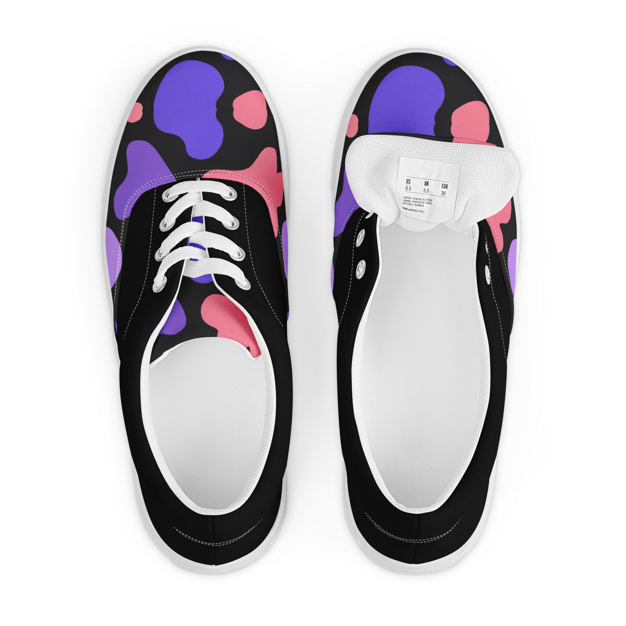 Women’s pink and purple in black lace-up canvas shoes