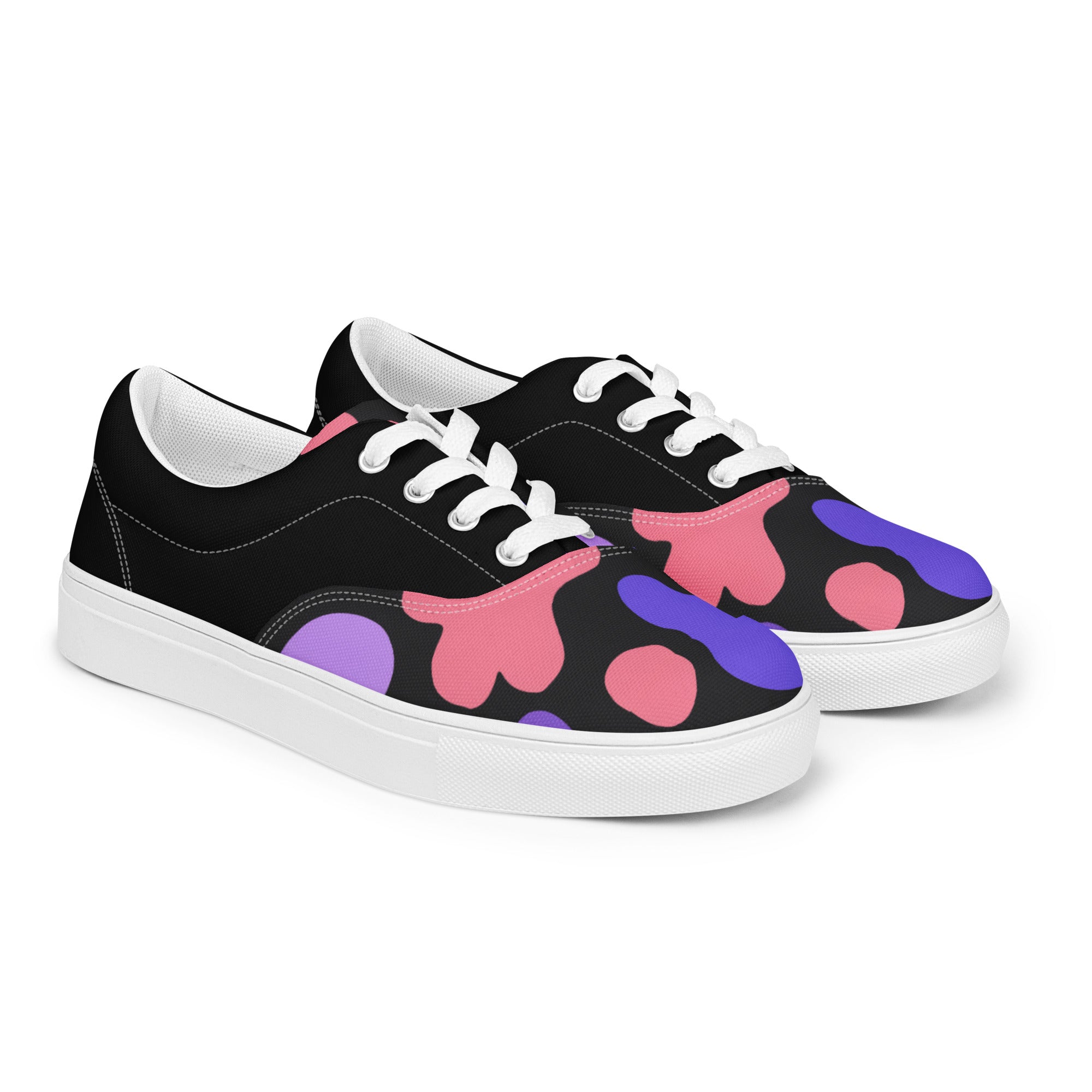 Women’s pink and purple in black lace-up canvas shoes