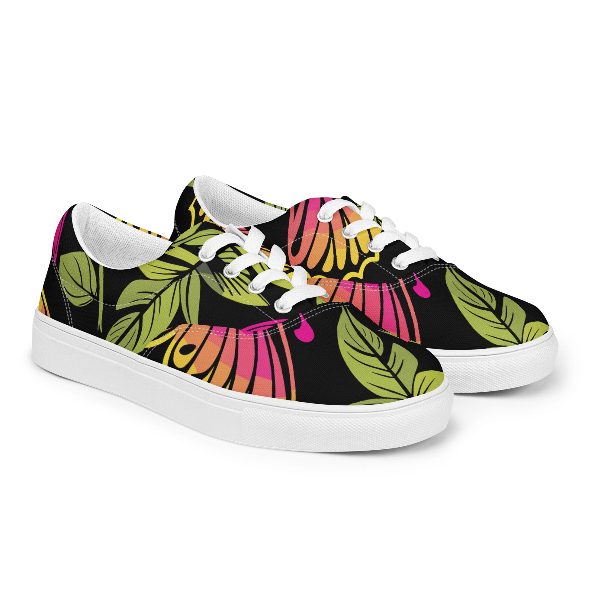 Women’s lace-up pink and Green canvas shoes