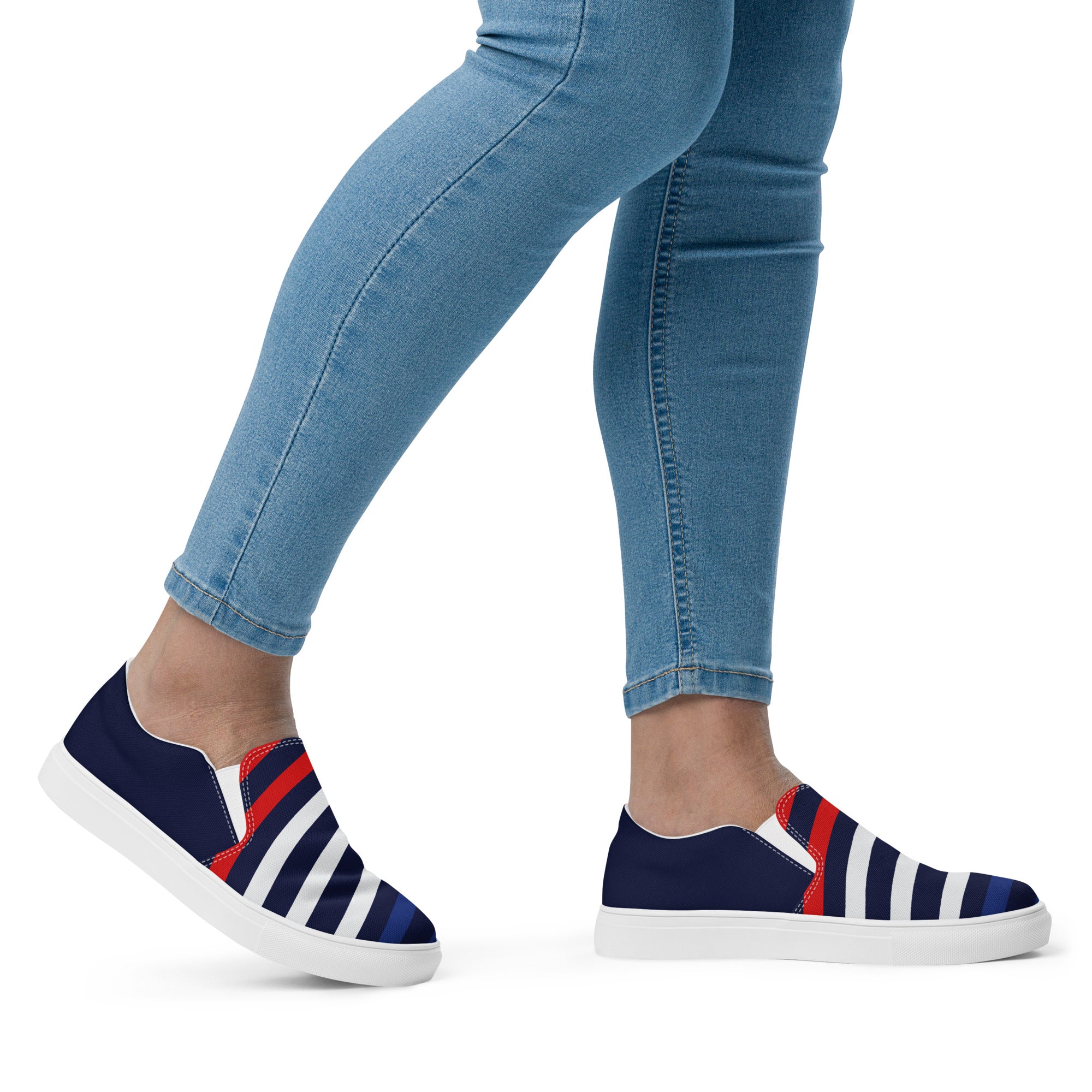 Red white stripes Women’s slip-on canvas shoes